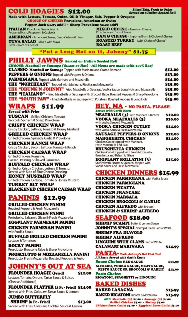 Hoagies, wraps, pasta & dinners