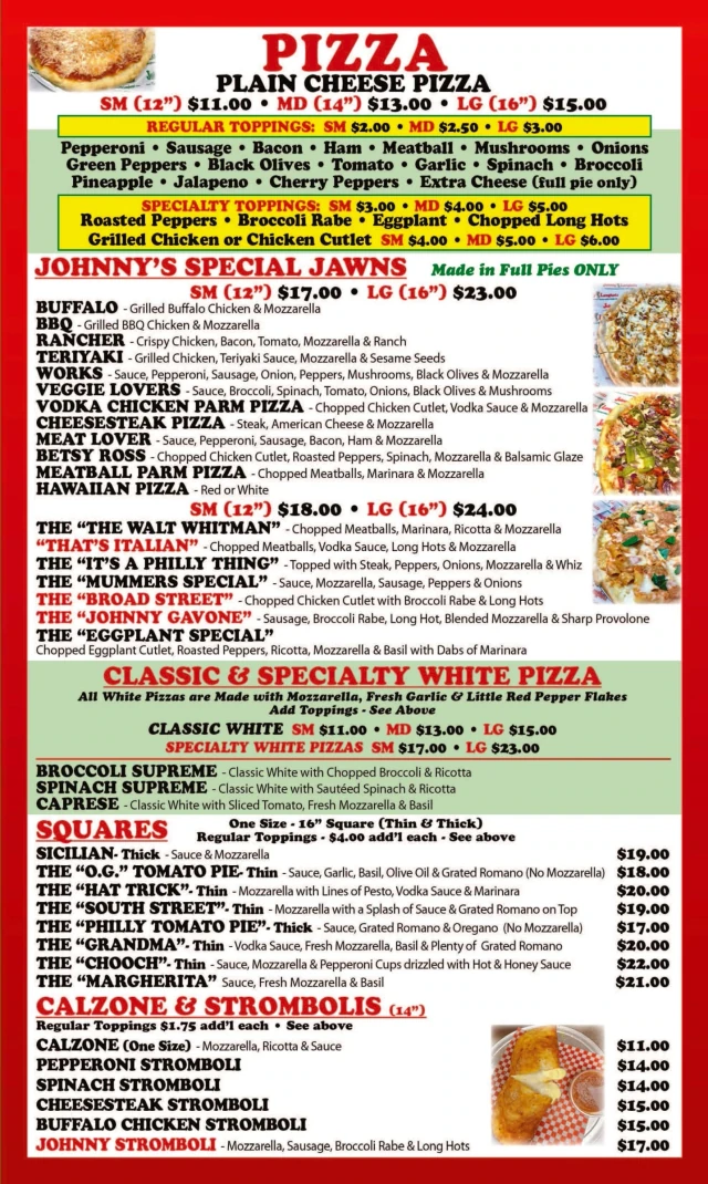 Pizza, squares & strombolis